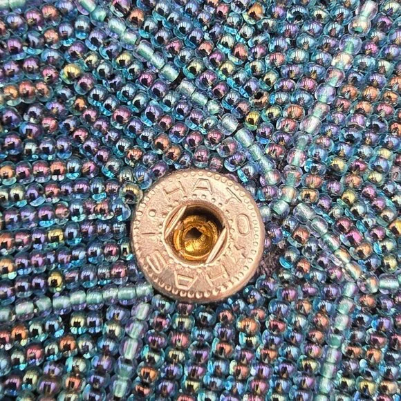 VTG Beaded Purse Made in Japan Blue Mosaic Iridescent Evening Bag Top Handle 60s - Picture 8 of 14